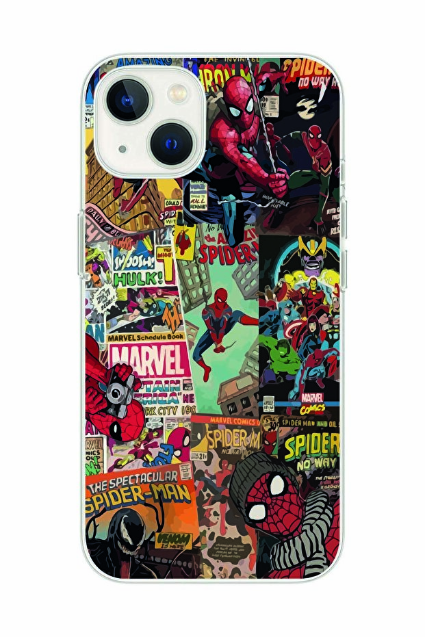 iPhone 15 Compatible Spiderman Collage Patterned Transparent Phone Case - 1