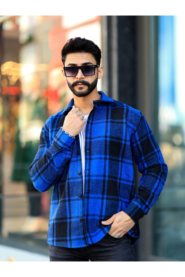 Lumberjack Shirt Blue Black Striped Stand Collar Buttoned
