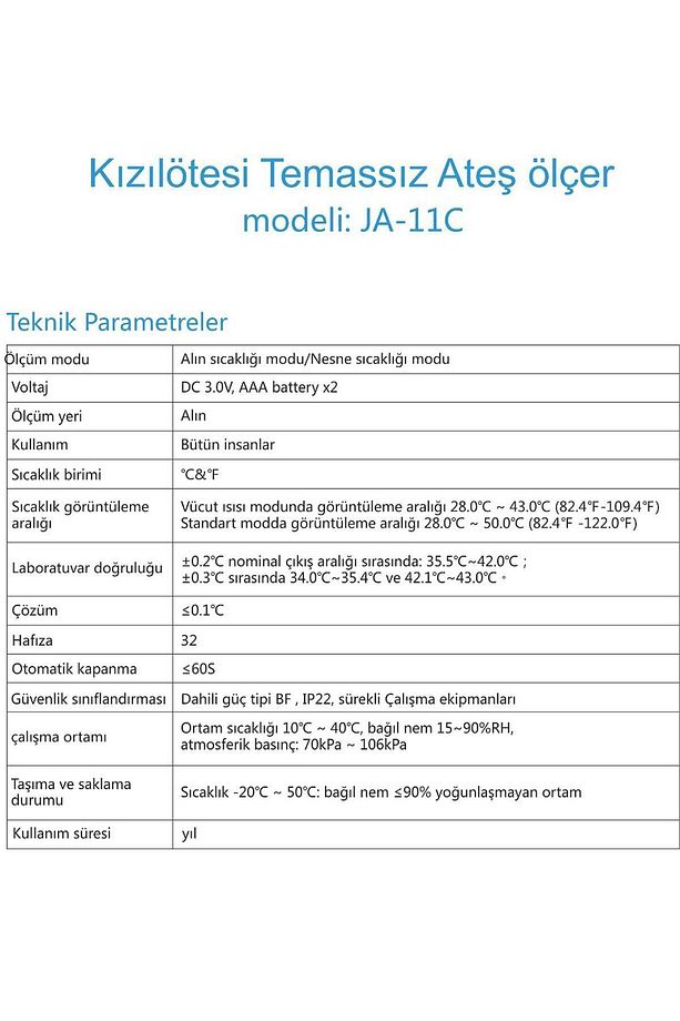 Temassız Ateş Ölçer Kızıl Ötesi Vücut Ve Alından Termometre Ja-11c - 6