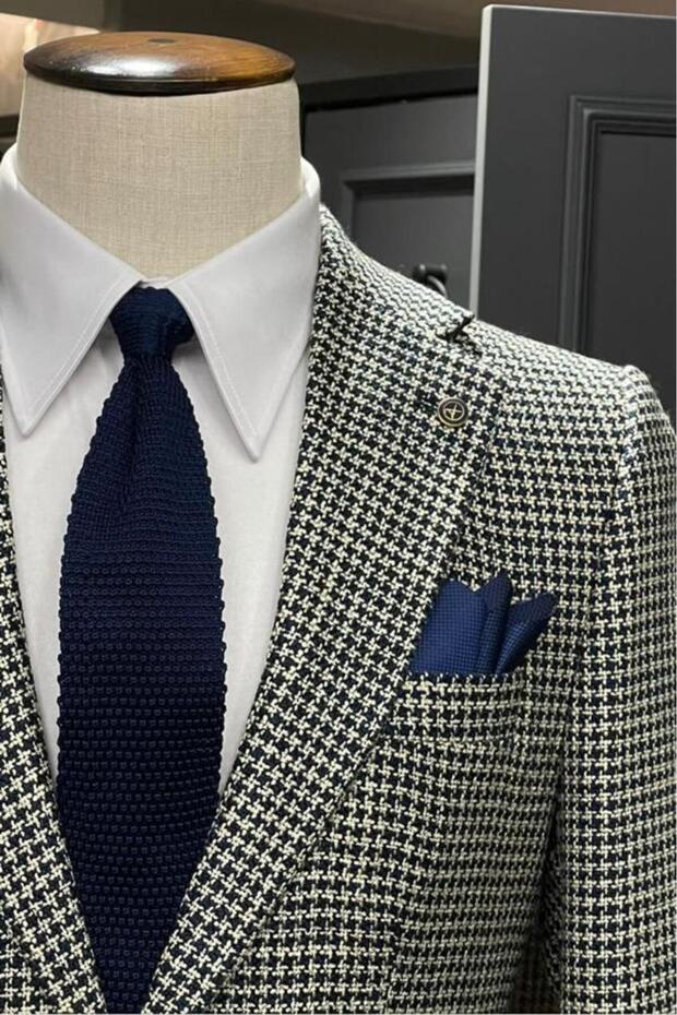 سترة بقصة ضيقة للرجال من Houndstooth - 2