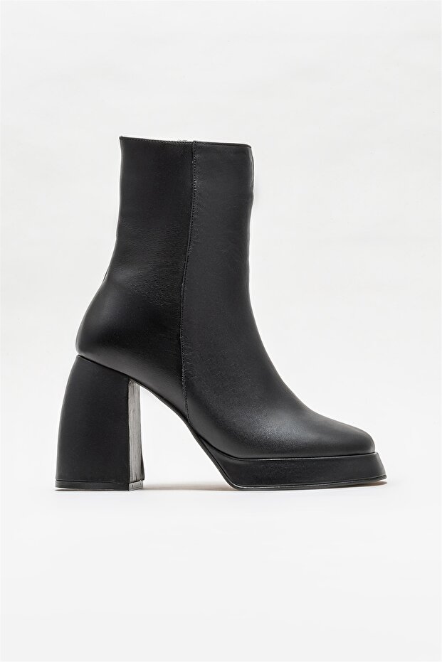 Siyah Deri Kadın Topuklu Bot - 1
