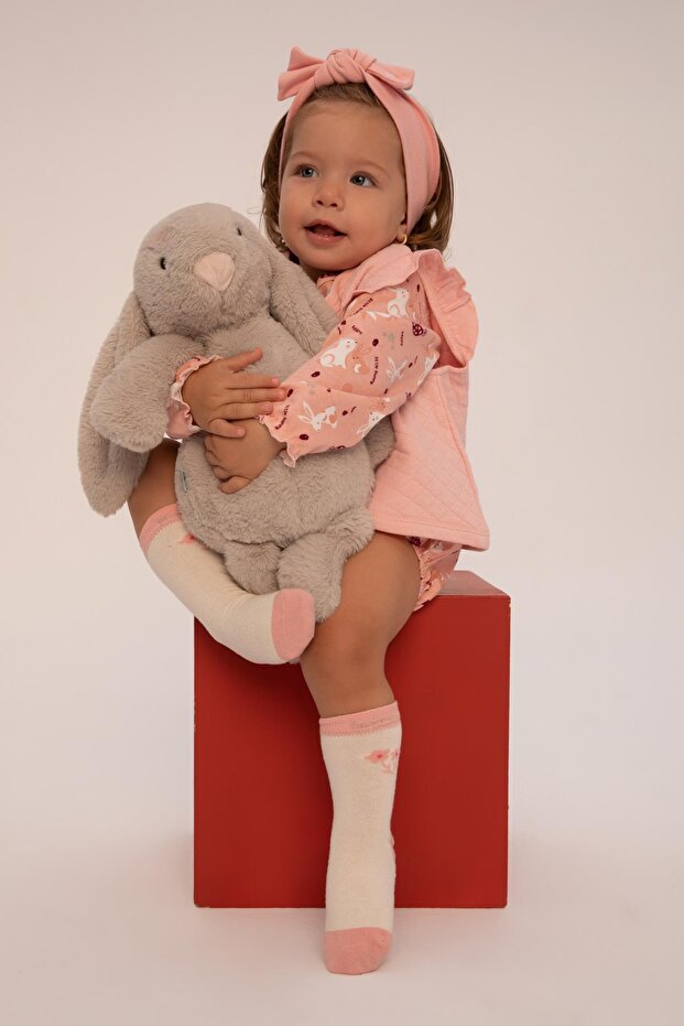 Baby Girl Patterned Long Sleeve Snap Fastener Body Vest Pantyhose 3-Piece Set