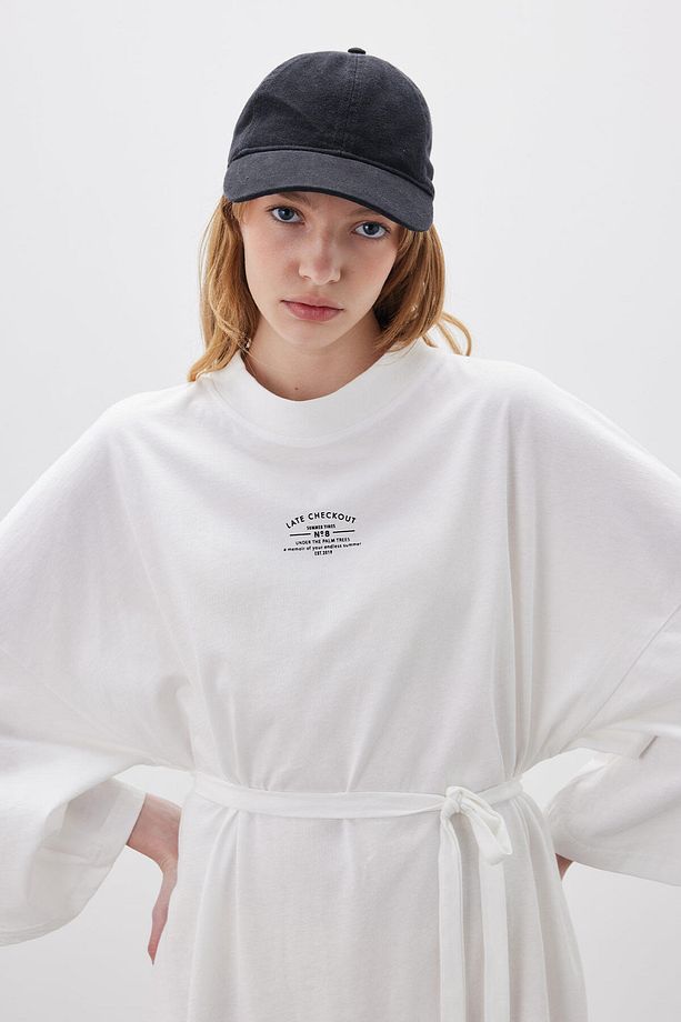 OVERSIZE UZUN RAHAT ELBİSE EKRU - 4