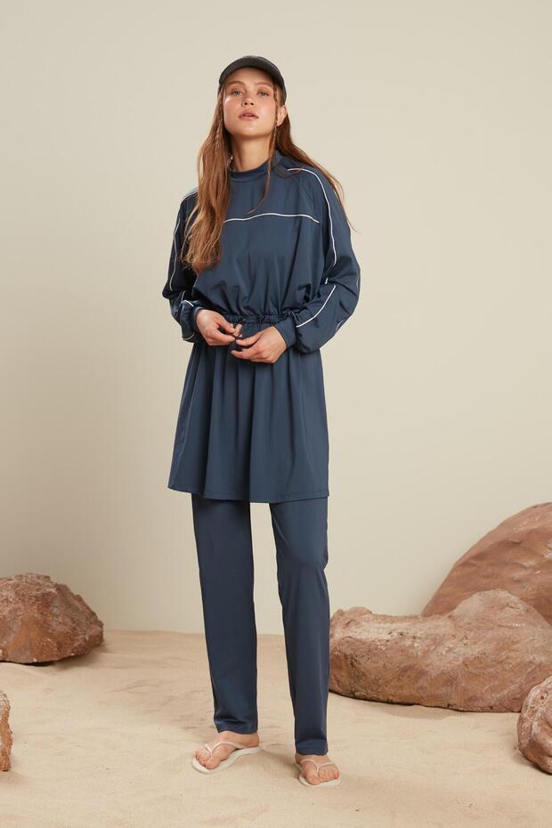 EGYENES LÁBÚ HIJAB FÜRDŐRUHA NAVY BLUE - 3