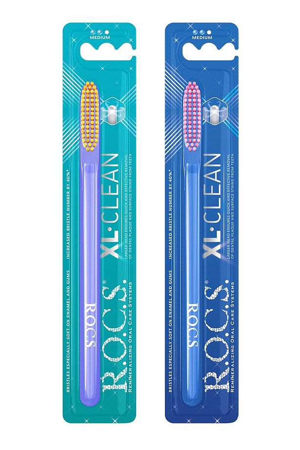 R.O.C.S. XL CLEAN – EKSTRA TEMİZLİK İÇİN DİŞ FIRÇASI - 2'Lİ SET MOR-LACİVERT SAP - 1