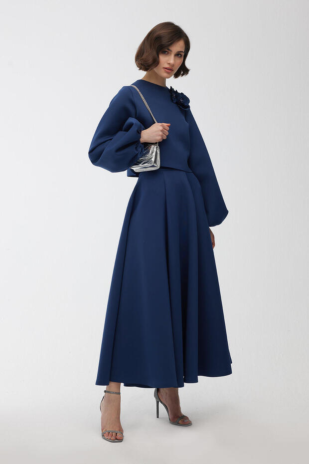 Balloon Sleeve bross blúz Midnight Blue - 5