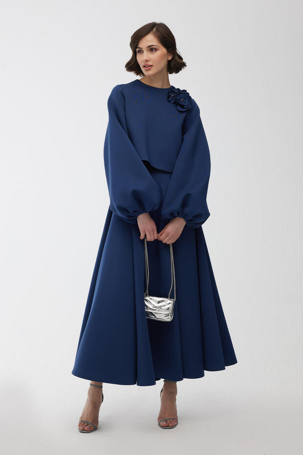 Balloon Sleeve bross blúz Midnight Blue - 2