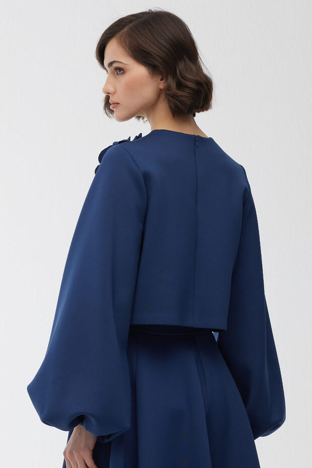 Balloon Sleeve bross blúz Midnight Blue - 8