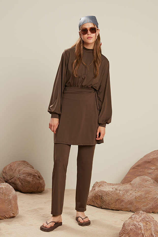 EGYENES LÁBÚ HIJAB FÜRDŐRUHA NADRÁG BARNA - 6