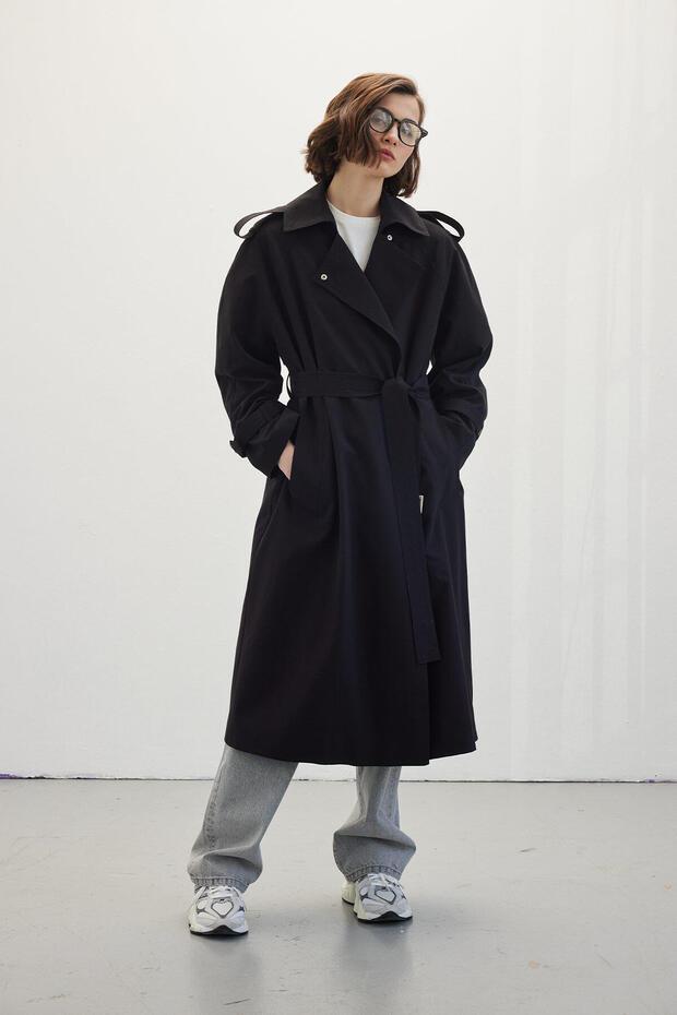 PÁSOVÝ DRESS TRENCH COAT ČERNÝ - 7
