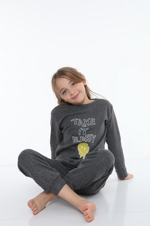 Çocuk Take It Easy İnterlok Kışlık Pijama Takımı | 5 6 7 8 9 10 YAŞ - 5