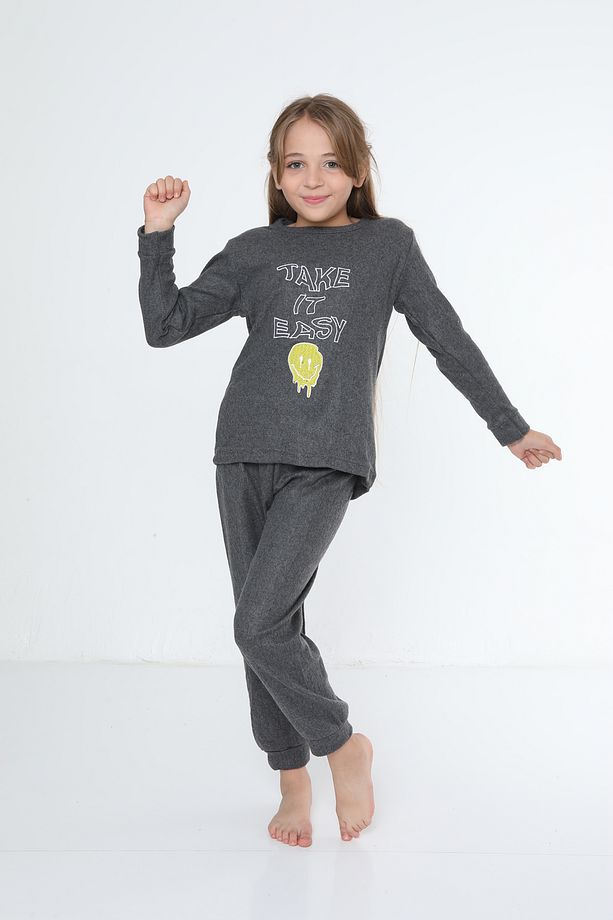 Çocuk Take It Easy İnterlok Kışlık Pijama Takımı | 5 6 7 8 9 10 YAŞ - 3