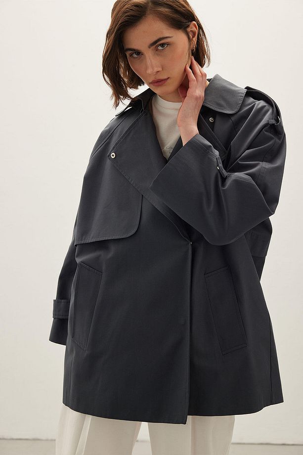 OVERSIZE KISA TRENÇKOT LACİVERT - 5