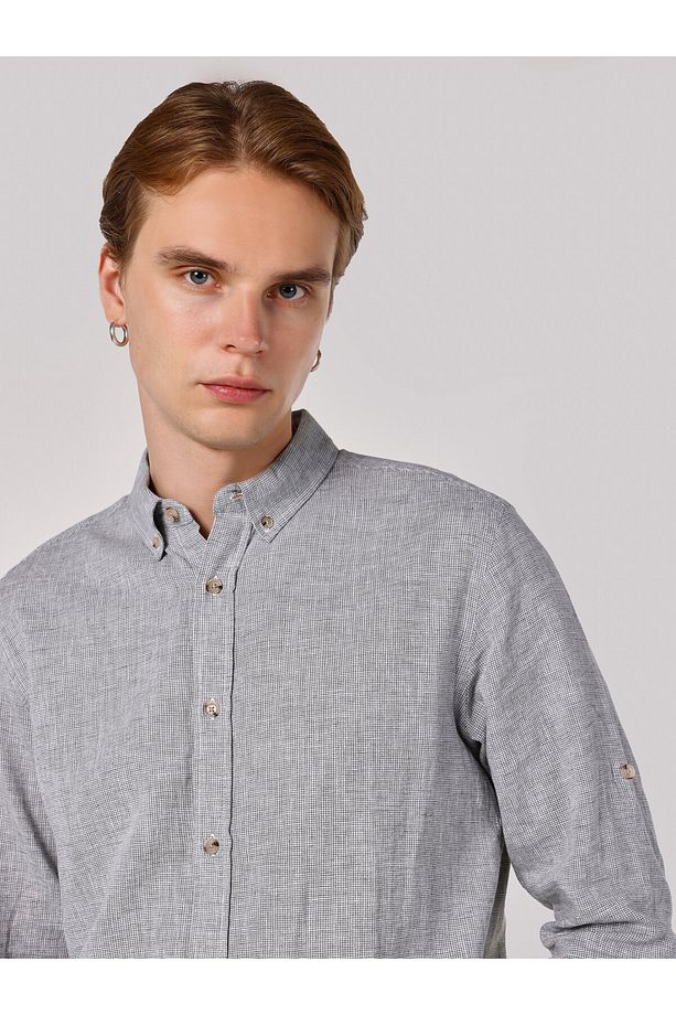 Regular Fit Yeşil Erkek Uzun Kol Gömlek - 4