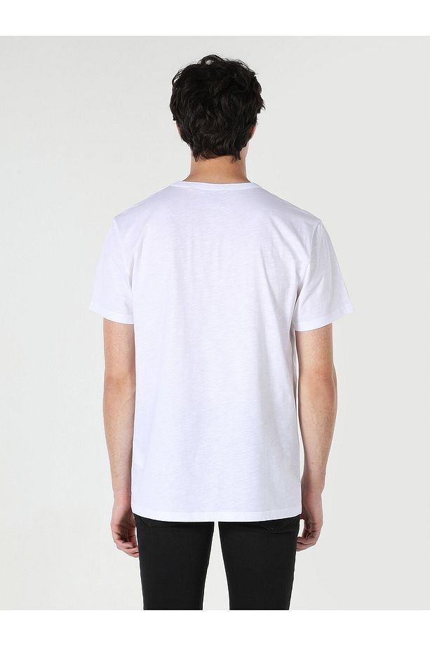 Regular Fit Bisiklet Yaka Basic Beyaz Erkek Kısa Kol Tişört - 2