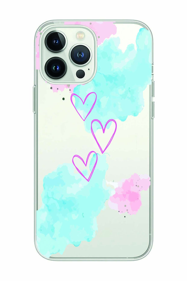 iPhone 15 Pro Max Compatible Heart Patterned Transparent Phone Case