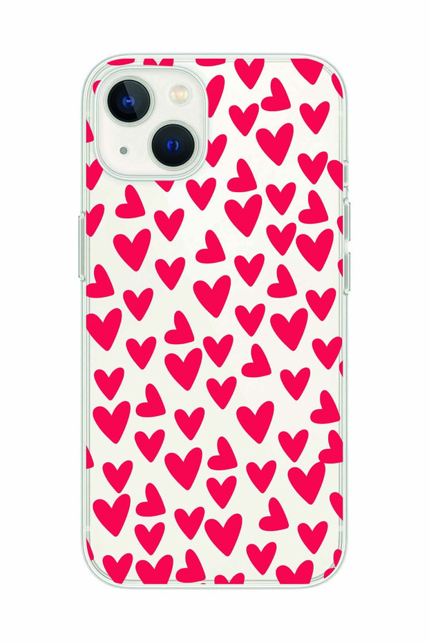 Heart Patterned Transparent Phone Case Compatible with iPhone 14