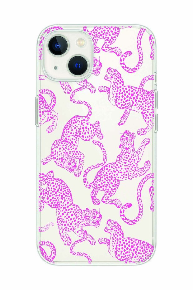 Pink Leopard Pattern Transparent Phone Case Compatible with iPhone 15 - 1
