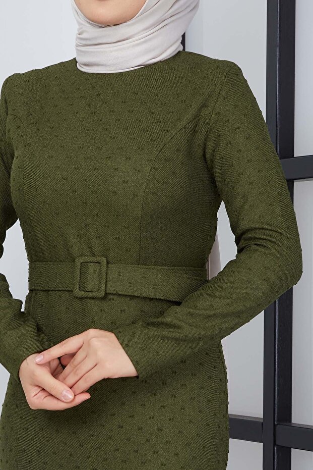 Buğlem Ponpon Kışlık Elbise - Haki - 6