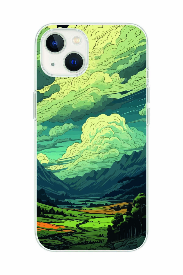 Nature and Cloud Patterned Transparent Phone Case Compatible with iPhone 15