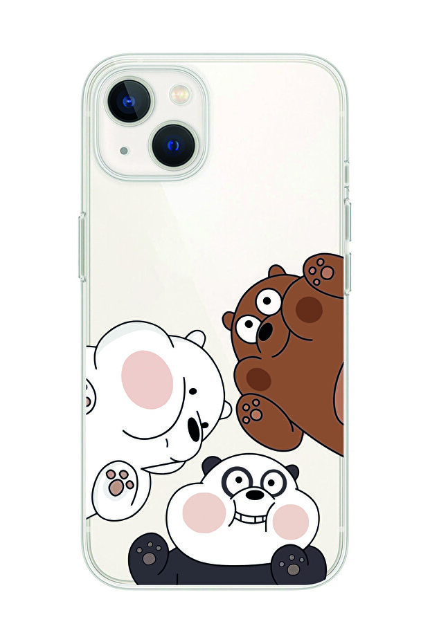 iPhone 13 Compatible Transparent Phone Case with Bears Pattern - 1