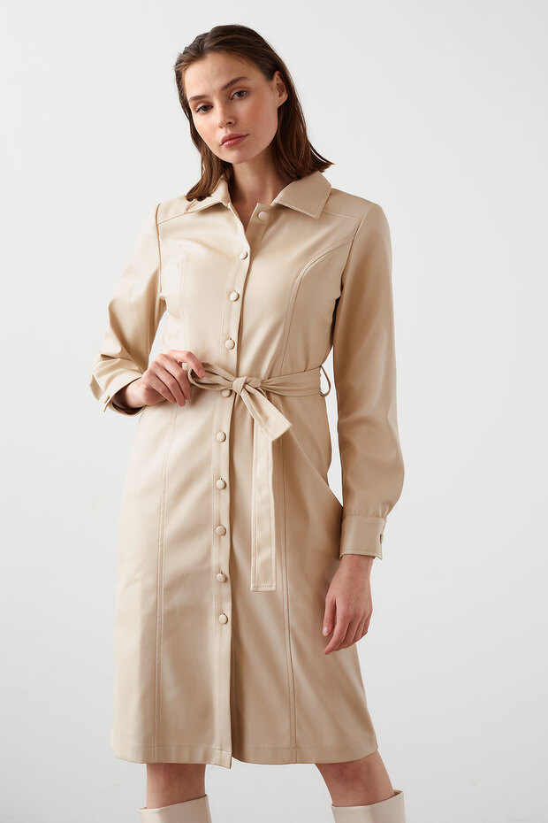 Deri Gömlek Elbise - 6