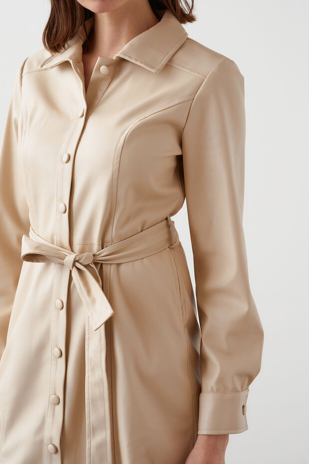 Deri Gömlek Elbise - 7
