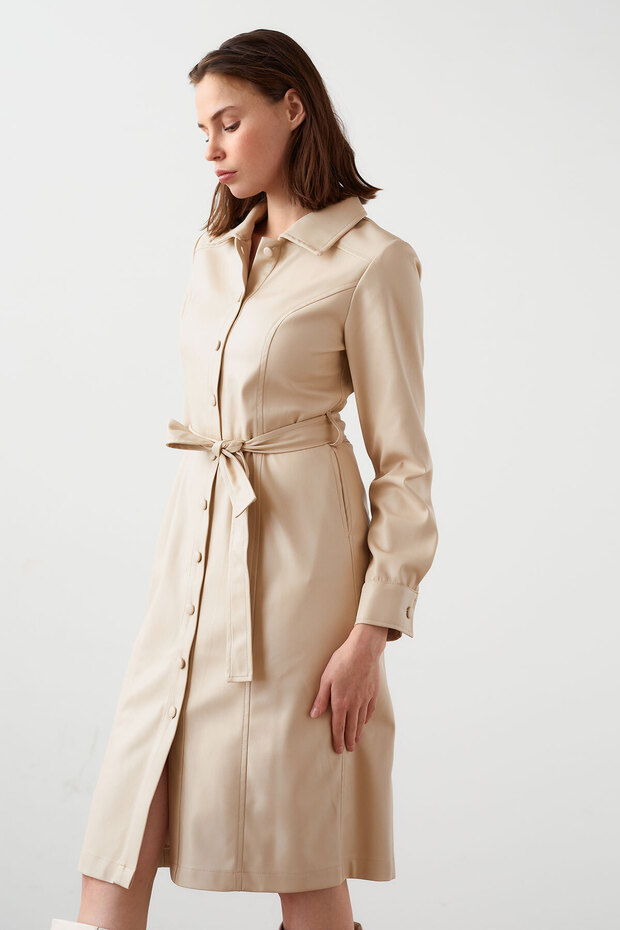 Deri Gömlek Elbise - 5