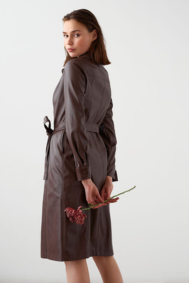 Deri Gömlek Elbise - 7