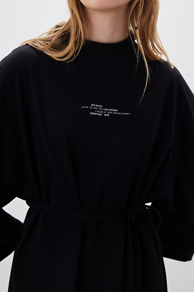 OVERSIZE UZUN RAHAT ELBİSE SİYAH - 4