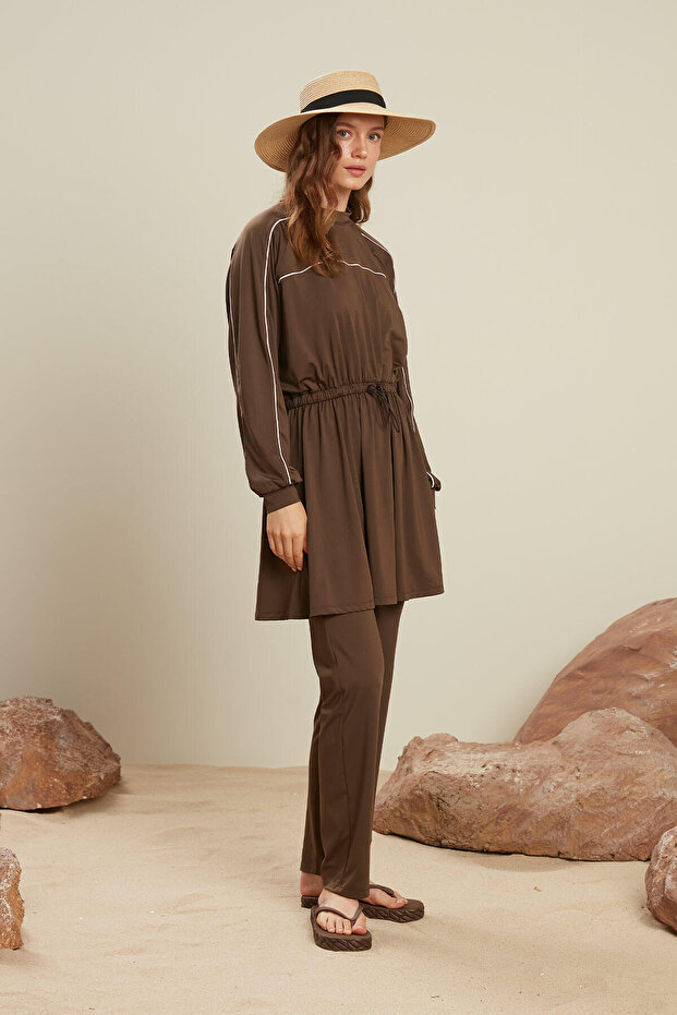 EGYENES LÁBÚ HIJAB FÜRDŐRUHA NADRÁG BARNA - 5