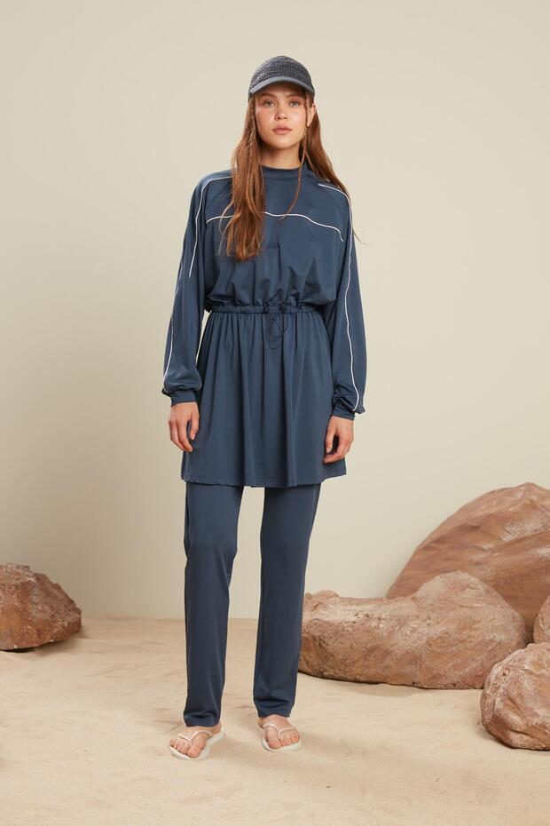 EGYENES LÁBÚ HIJAB FÜRDŐRUHA NAVY BLUE - 2