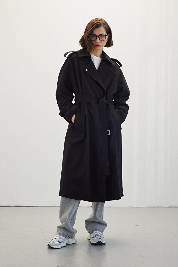 PÁSOVÝ DRESS TRENCH COAT ČERNÝ - 5