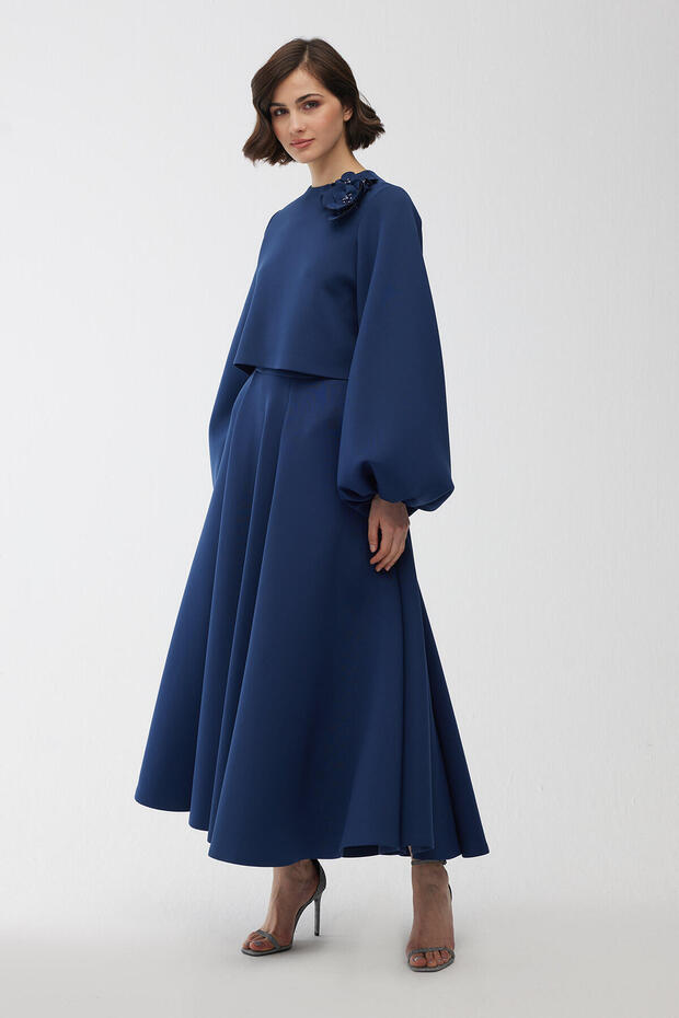 Balloon Sleeve bross blúz Midnight Blue - 6