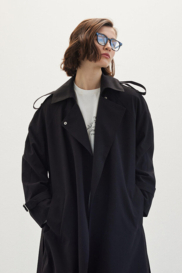 PÁSOVÝ DRESS TRENCH COAT ČERNÝ - 6
