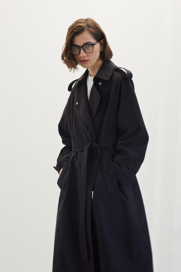PÁSOVÝ DRESS TRENCH COAT ČERNÝ - 4
