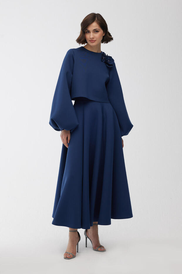 Balloon Sleeve bross blúz Midnight Blue - 7