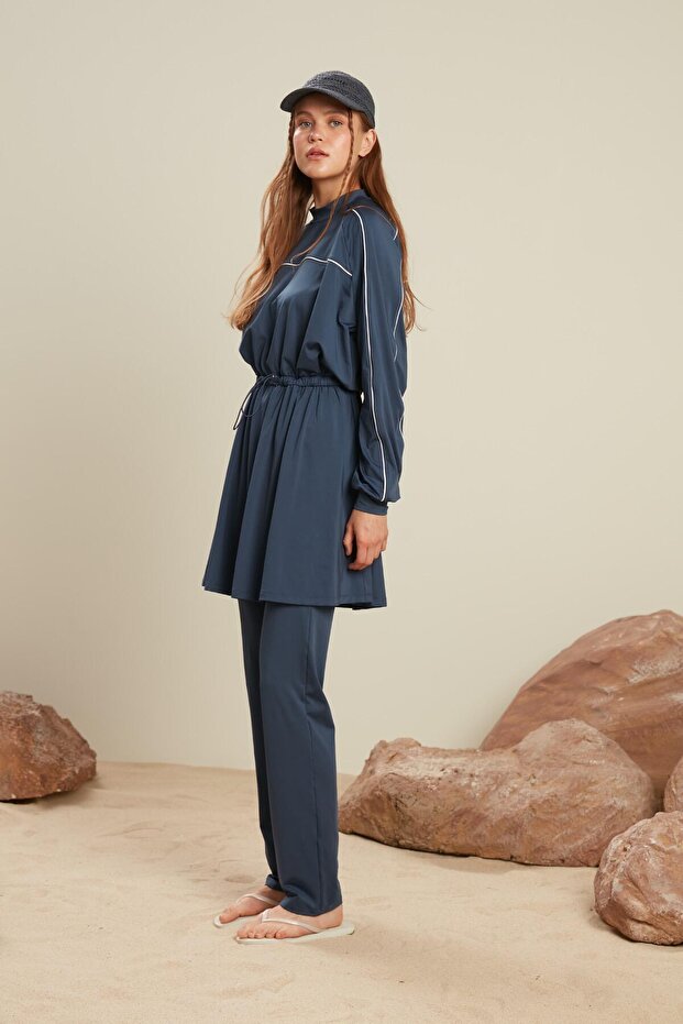 EGYENES LÁBÚ HIJAB FÜRDŐRUHA NAVY BLUE - 4