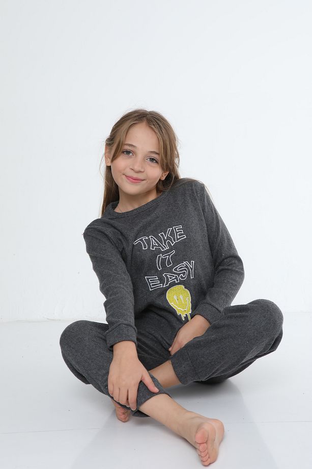 Çocuk Take It Easy İnterlok Kışlık Pijama Takımı | 5 6 7 8 9 10 YAŞ - 4