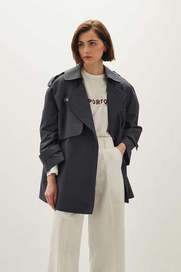OVERSIZE KISA TRENÇKOT LACİVERT - 7
