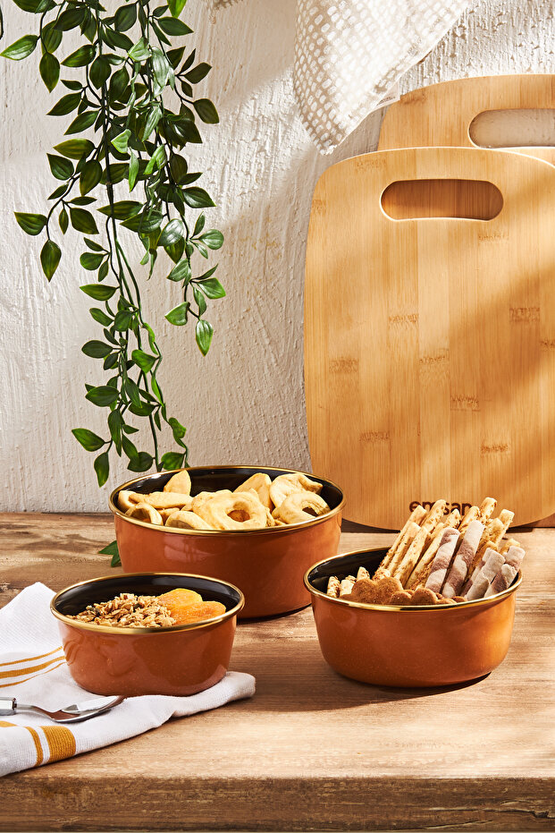 Dots Emaye 3'lü Kase Seti Kiremit - 1