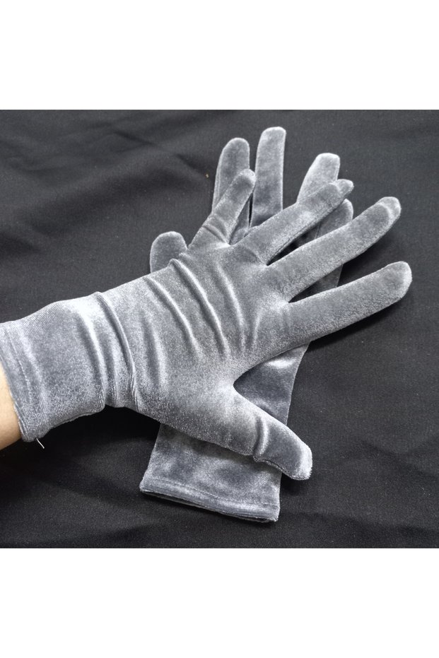 Elisabeth wrist length velvet gloves gray