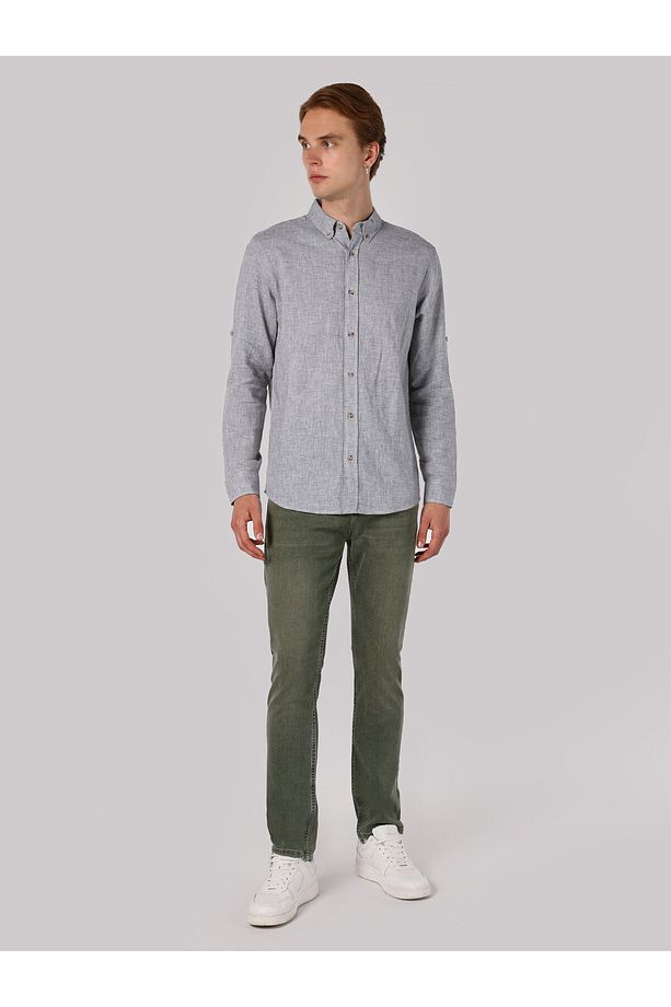 Regular Fit Yeşil Erkek Uzun Kol Gömlek - 3
