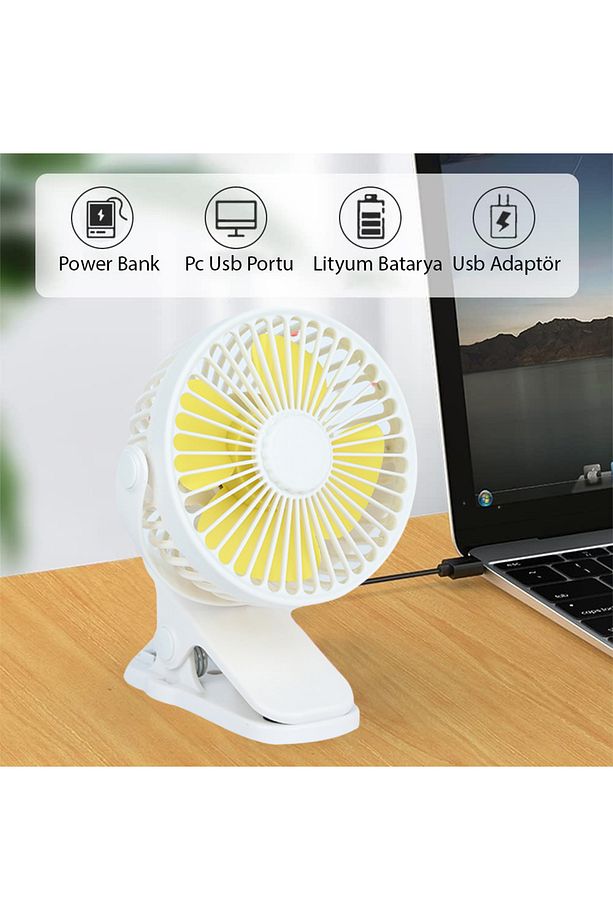 3 Kademe Şarjlı Mandallı 360° Taşınabilir Fan Vantilatör JH-006 - 5