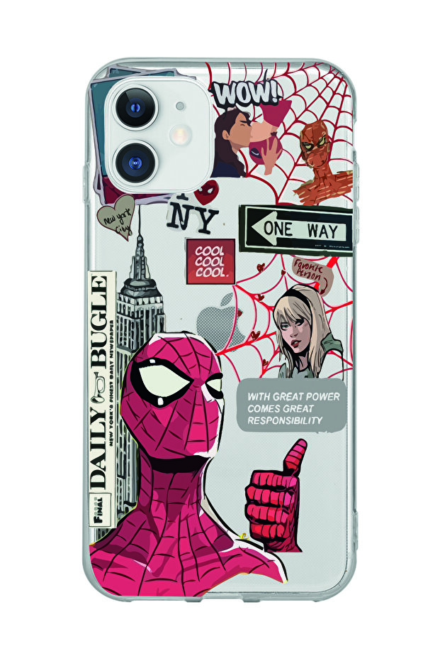 غطاء هاتف شفاف متوافق مع آيفون 11 متوافق مع نمط سبايدرمان الشفاف - 1