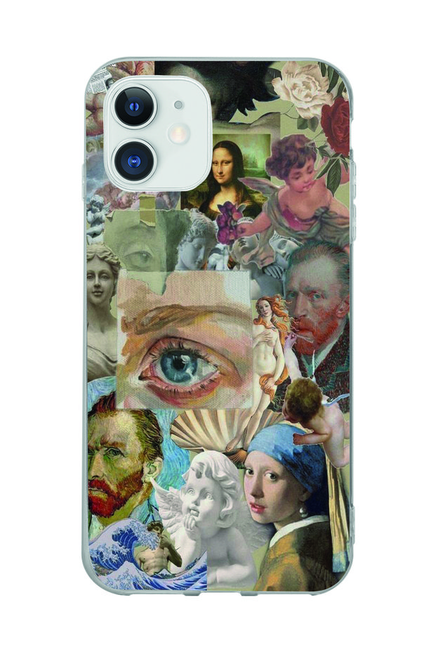 iPhone 11 Compatible Artistic Collage Patterned Transparent Phone Case