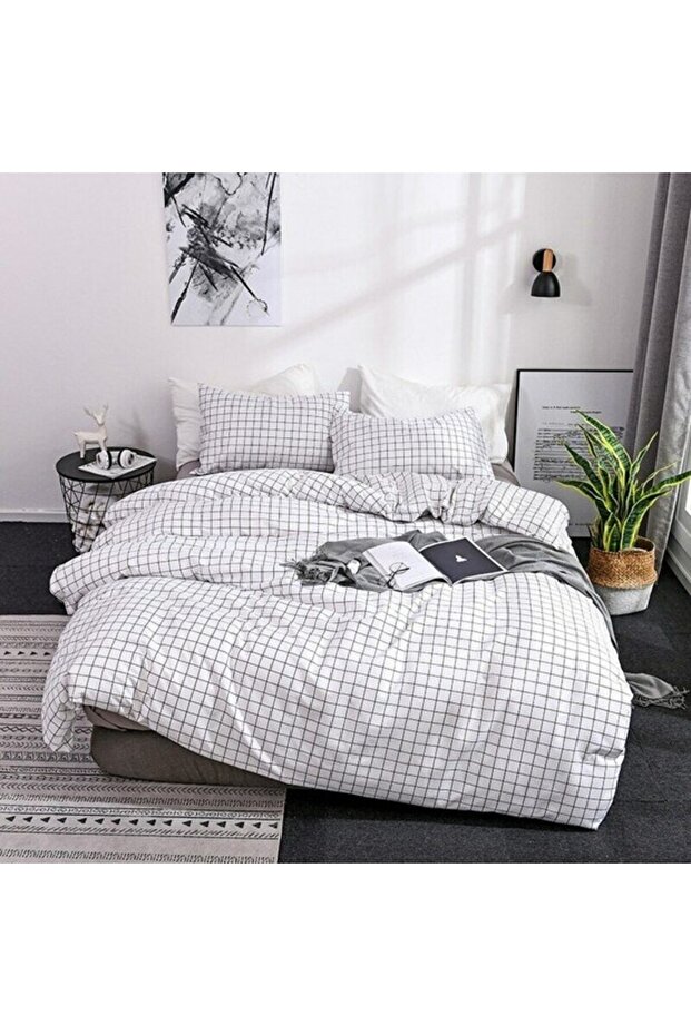 Cotton Duvet Cover Set with Elastic Sheets for King Size Beds