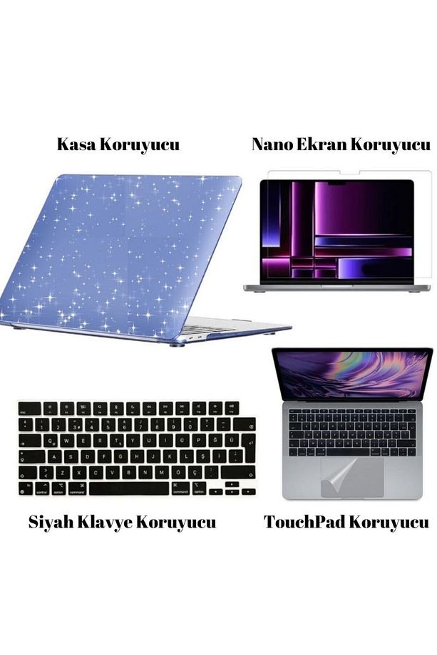 Macbook Air 13.6 M2 A2681 / M3 A3113 / M4 A3240 Uyumlu 360 Derece Full Korumalı Dörtlü Set - 1