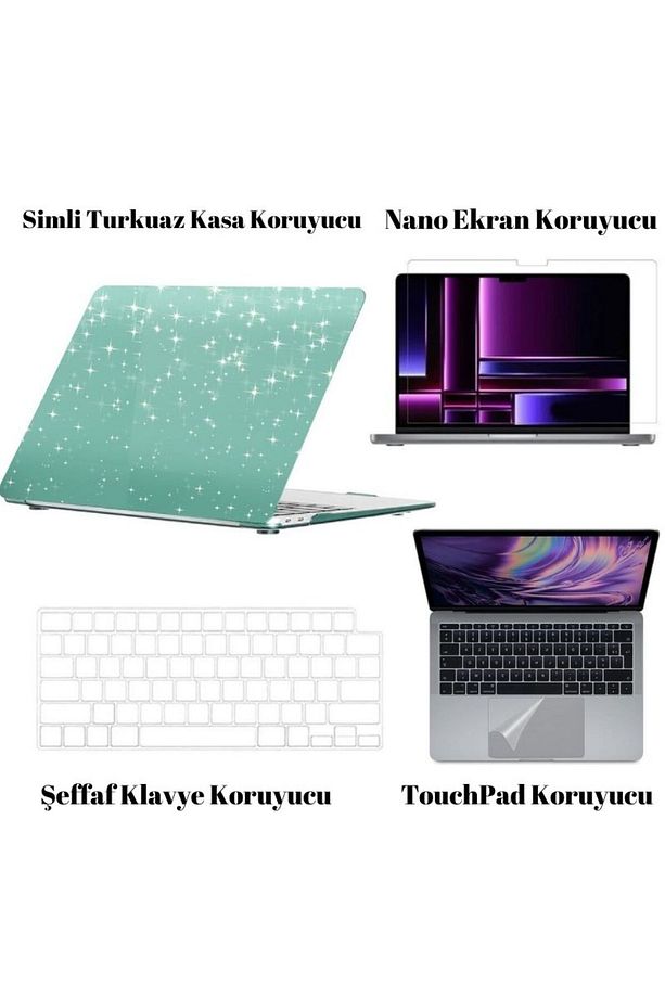 Macbook Air 13.6 M2 A2681 / M3 A3113 / M4 A3240 Uyumlu 360 Derece Full Korumalı Dörtlü Set - 1