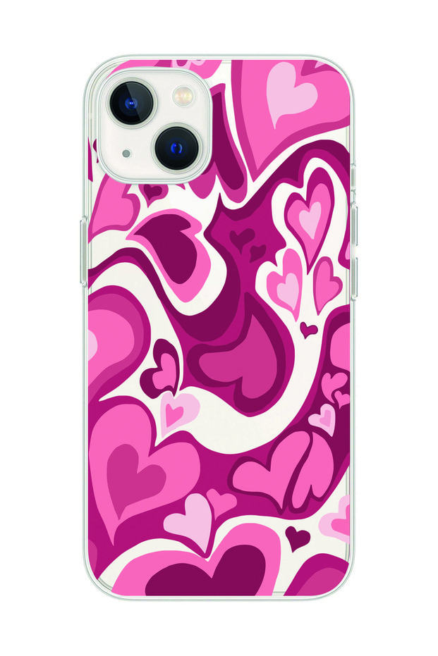 Heart Patterned Transparent Phone Case Compatible with iPhone 15 Plus